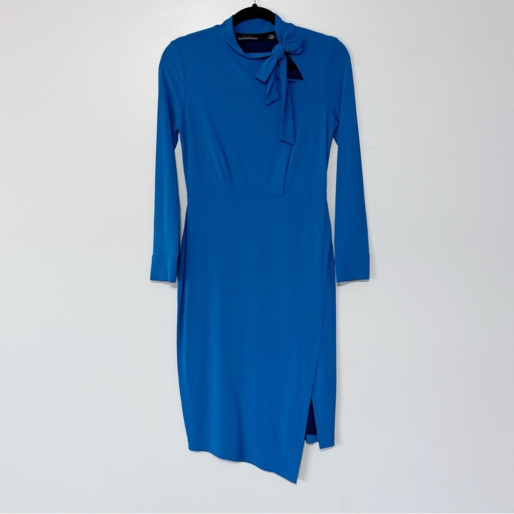Iris Setlakwe‎ Tie Neck Midi Dress Asymmetrical Hem Dressy Blue Size Small